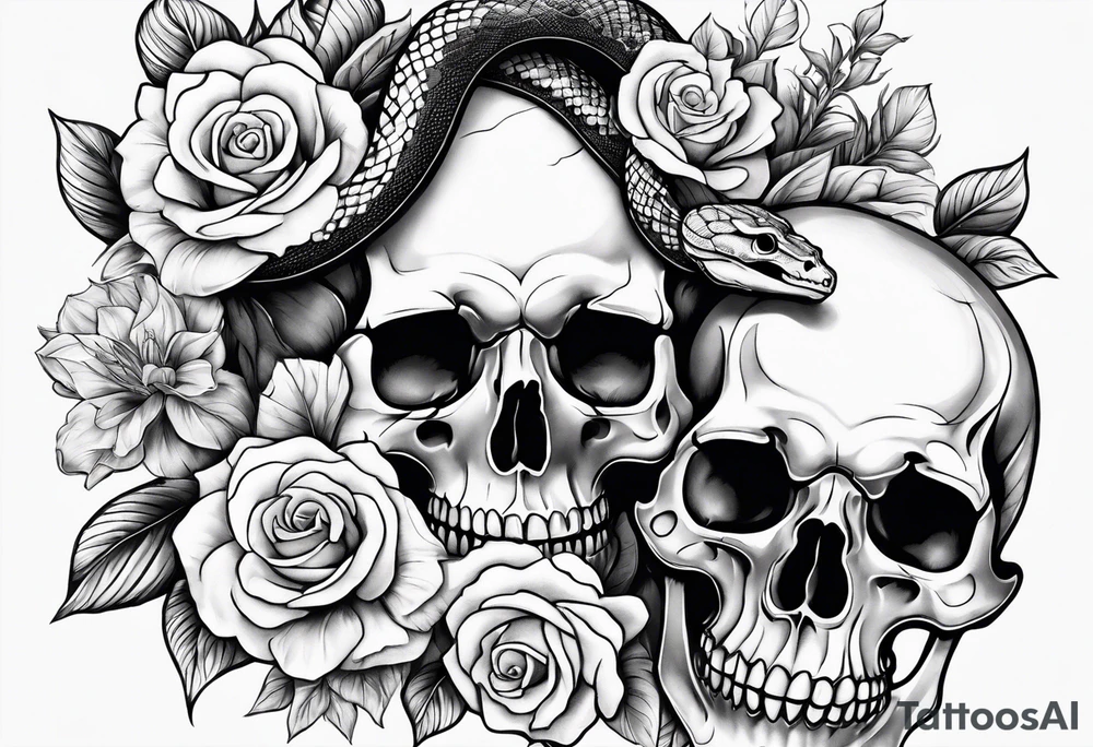 Floral arrangement with a snake and skull tattoo idea
