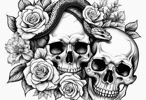Floral arrangement with a snake and skull tattoo idea