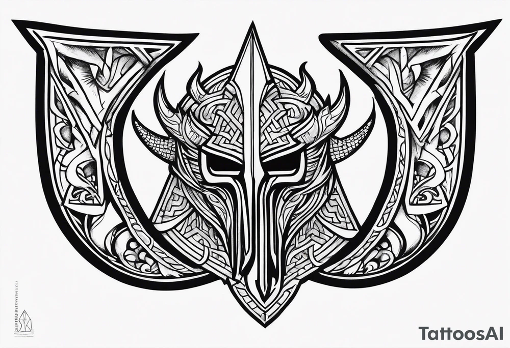 Valhalla sword shield dragon axe Valknut tattoo idea