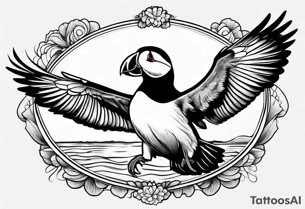 a flying puffin tattoo idea