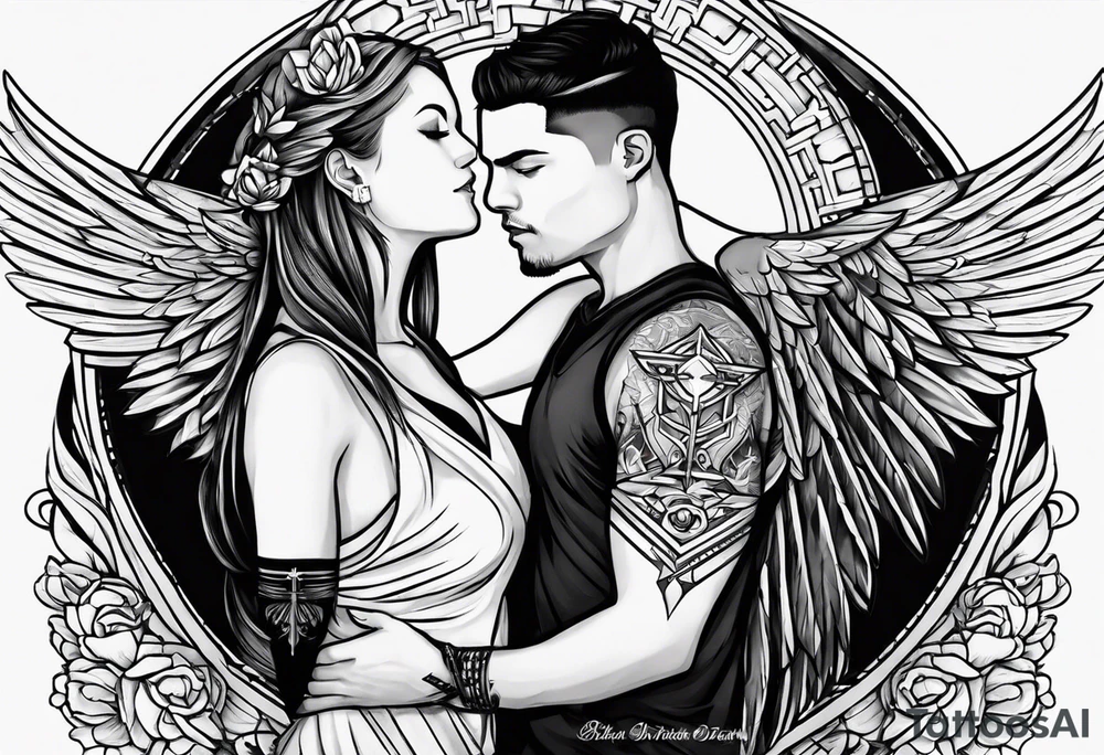 Brother and sister tattoo for mother passing away with a cross on my tricep and a wing in by bicep tattoo idea
