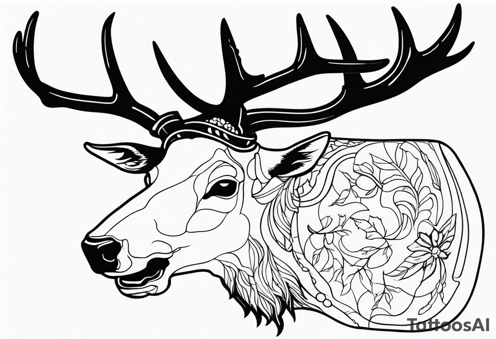 A crow eating on a elk skull tattoo idea