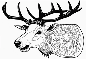 A crow eating on a elk skull tattoo idea