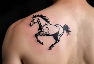 horse silhouette 
from the front which gallops from the front, with the 3 small letters discreetly integrated: M, A, L tattoo idea