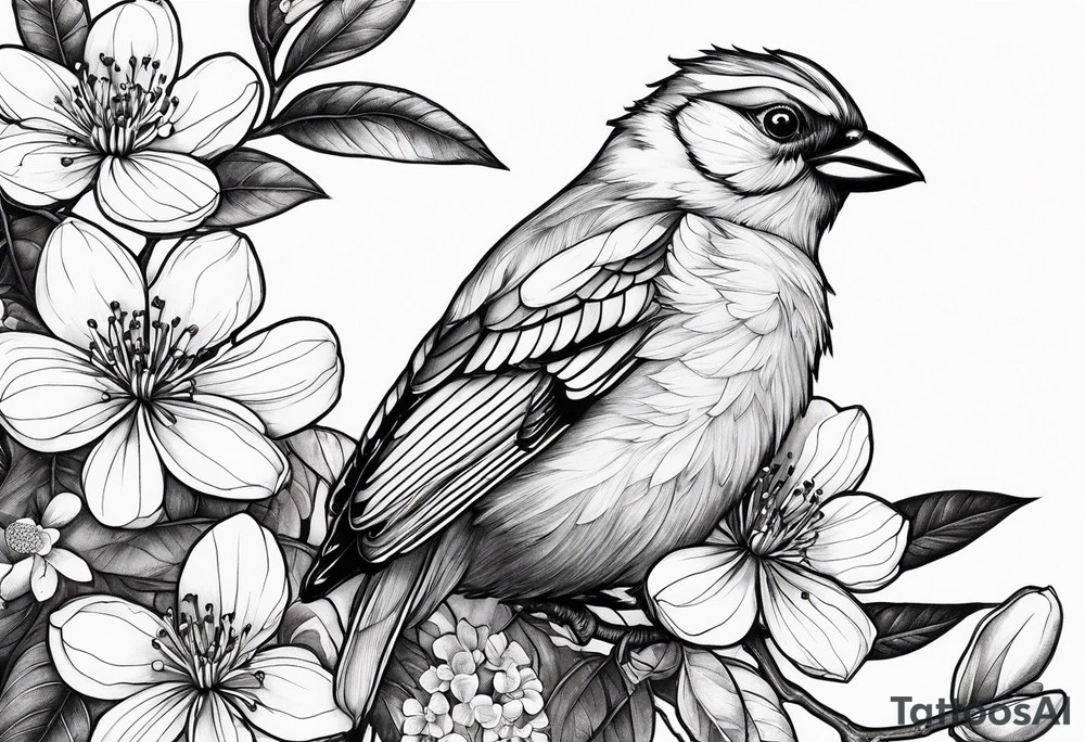 orang blossom branches with white
flowers with a bird tattoo idea