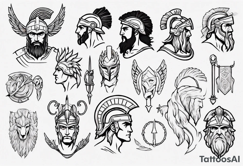 minimalist spartan/ greek/roman mythology fine-linework tattoo idea