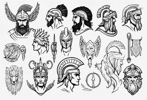 minimalist spartan/ greek/roman mythology fine-linework tattoo idea