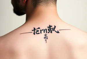 Eternity in
 font Japanese style going down on neck tattoo idea
