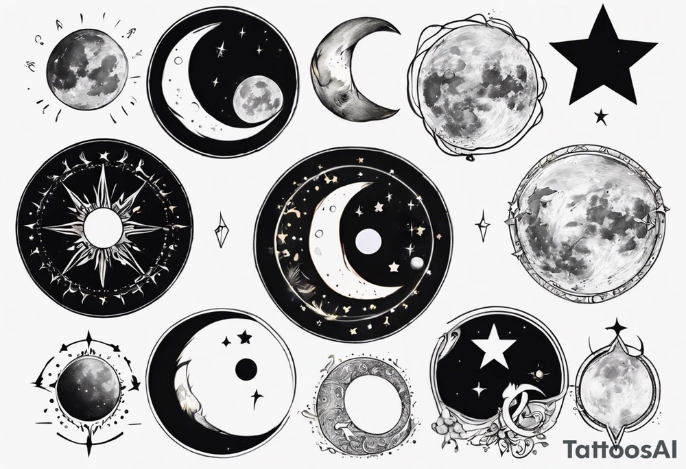 moon phase chest tattoo, semicolon, stars, moons, zodiac Cancer, tattoo idea