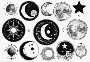 moon phase chest tattoo, semicolon, stars, moons, zodiac Cancer, tattoo idea