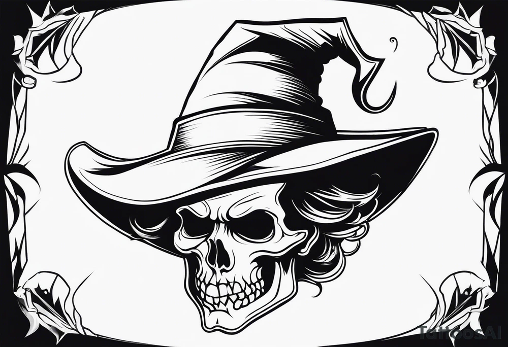 wicked witch face with just skull hair and hat tattoo idea