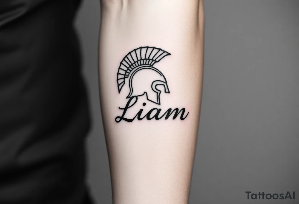 The name Liam inside a warriors helmet tattoo idea