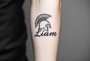 The name Liam inside a warriors helmet tattoo idea