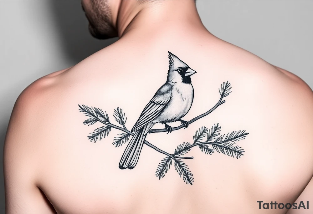 Cardinal on pine branch tattoo idea