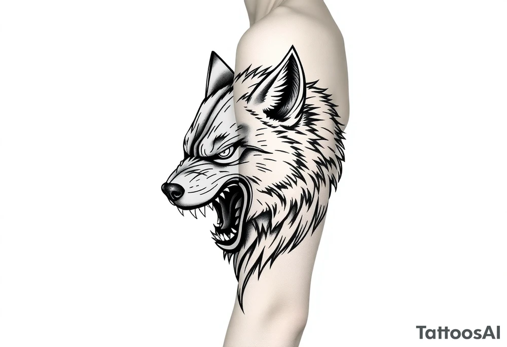 Ferocious wolf head tattoo idea