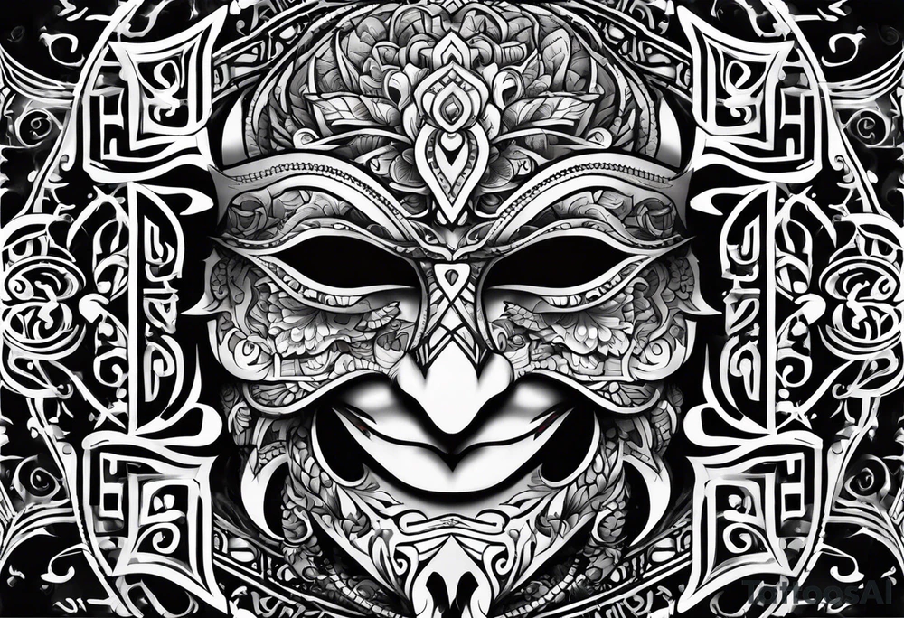 Flip face mask ambigram tattoo idea