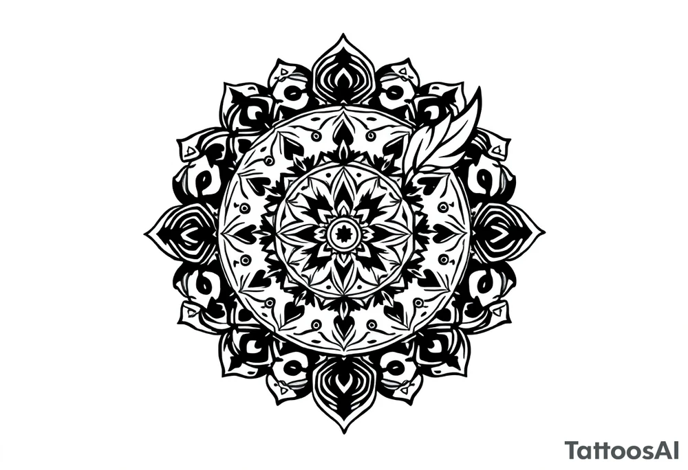spiritual feather indian mandala shaman rune tattoo idea