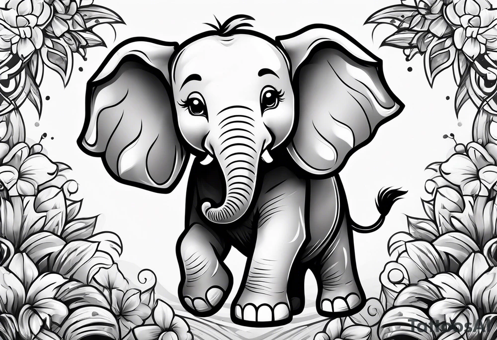 Cartoon baby elephant tattoo idea