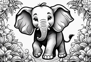 Cartoon baby elephant tattoo idea