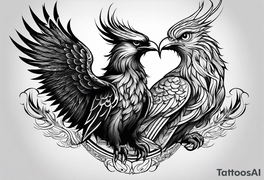 Phoenix with Raven and Tiger on left side and deer and owl on right tattoo idea