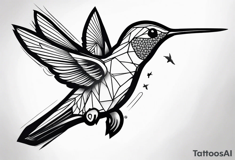 Design a minimalist tattoo of a hummingbird in flight, with elegant lines capturing its grace and vibrant energy tattoo idea