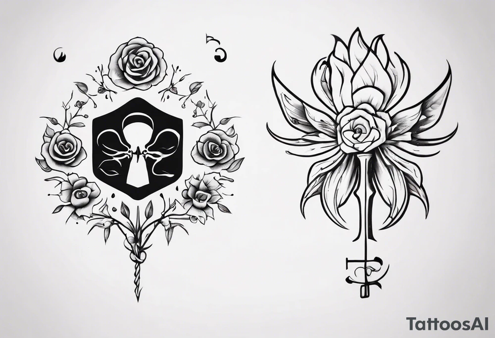Couple tattoo love cancer horoscope key flower tattoo idea