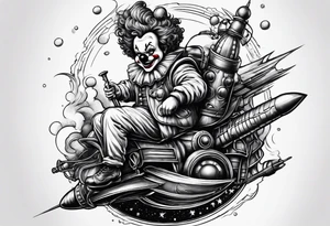 Draw a clown riding a rocket tattoo idea