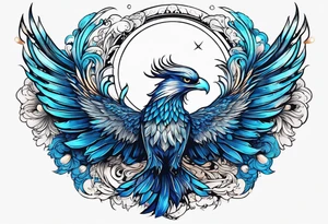 phoenix sur une lune bleu tattoo idea