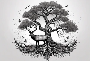 tree of life with root drawing a deer tattoo idea