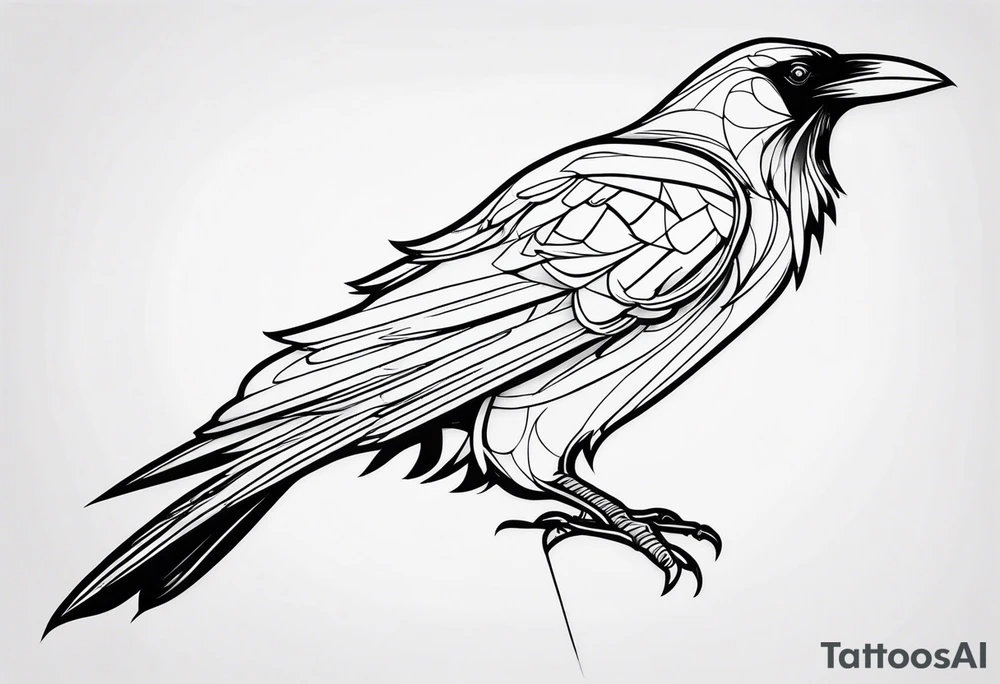 outline of a tall Raven tattoo idea