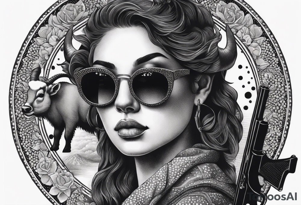 capricorn with sunglasses and shotgun tattoo idea
