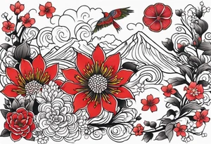 Summer flowers and symbols for a Quarter sleeve tattoo tattoo idea