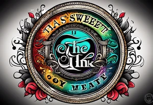 bold, colorful, includes the words "The Sweet Ink", in a circle design tattoo idea
