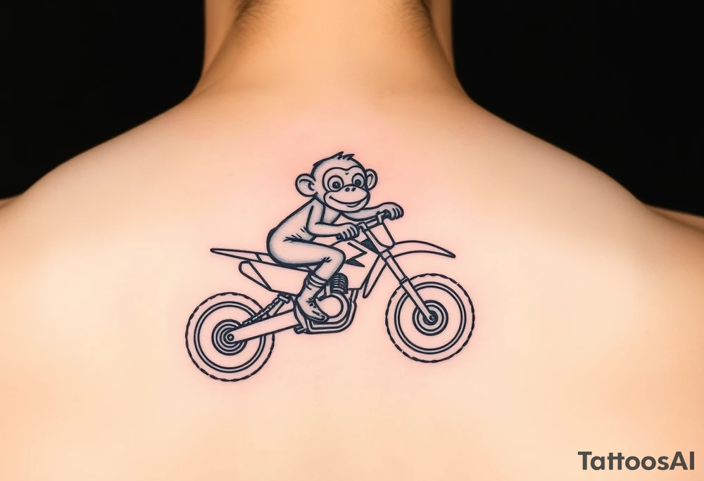 Cartoon monkey on an orange dirtbike tattoo idea