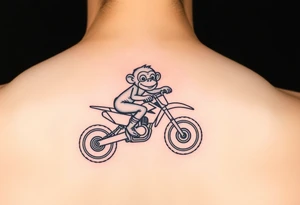 Cartoon monkey on an orange dirtbike tattoo idea