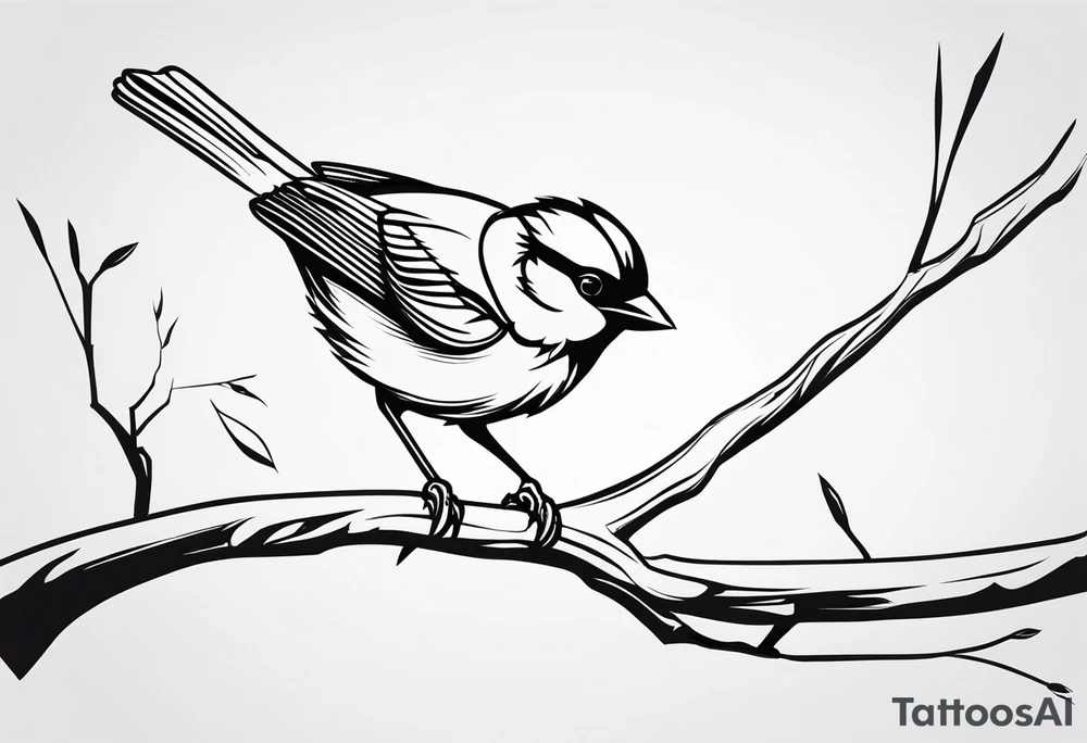 Sparrow taking off from breaking branch tattoo idea