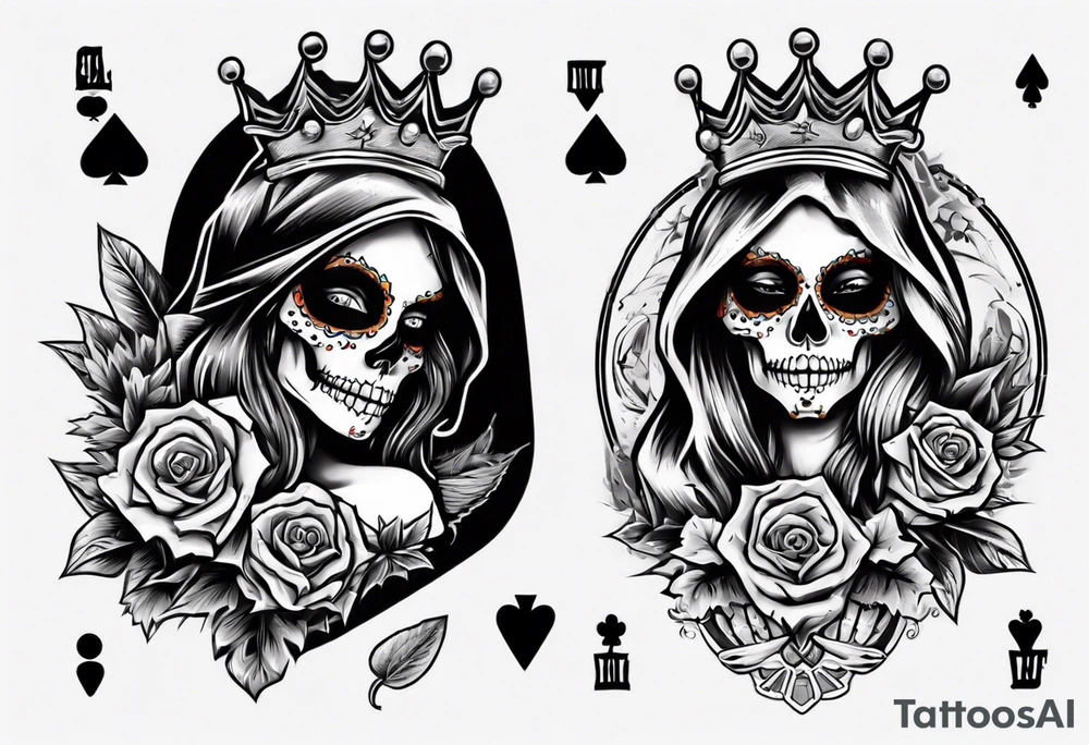 santa la muerta with money and crown
on the card tattoo idea