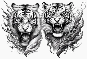 mythical ferocious tiger with lightning around it tattoo idea