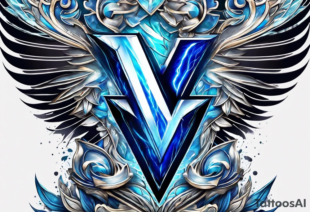 Blue Lightning forming The Letter V tattoo idea