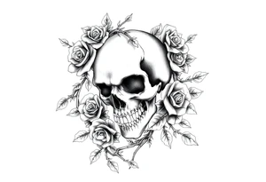 gothic skull intertwined with climbing roses and thorny vines tattoo idea