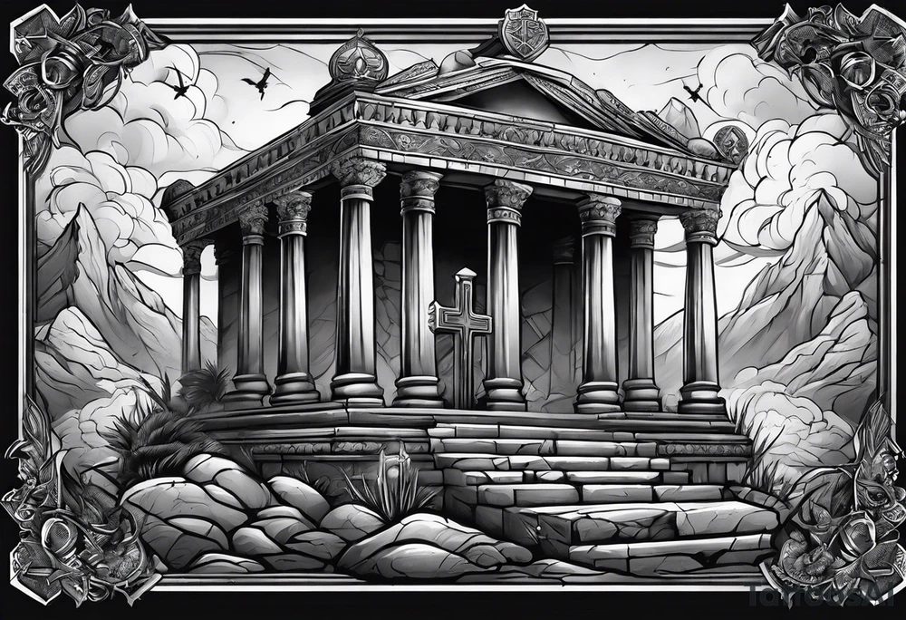Tomb with smoke and crosses tattoo idea