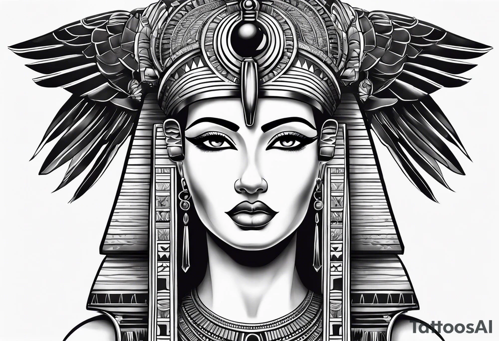 black and white Egyptian goddess Isis tattoo idea
