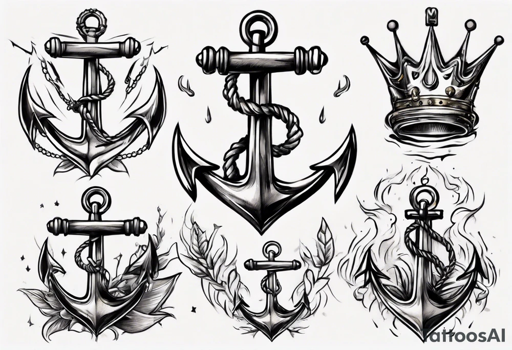 Anchor with a crown on top tattoo idea