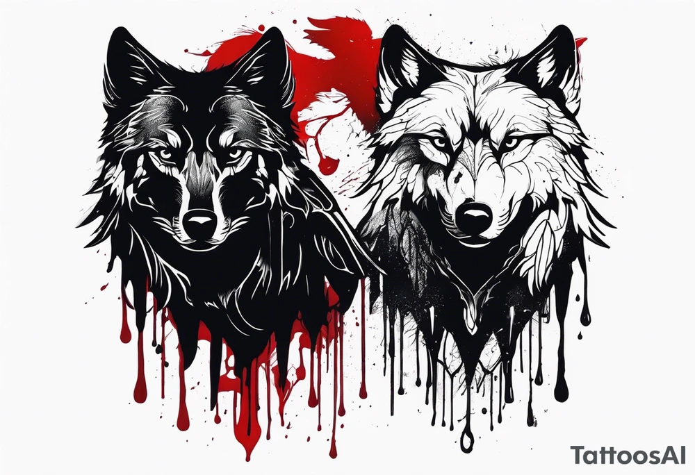 a black raven and a wolf dripped in blood tattoo idea