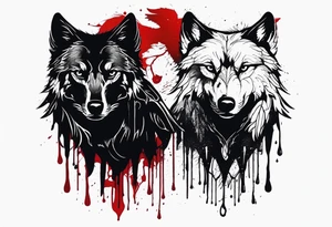 a black raven and a wolf dripped in blood tattoo idea