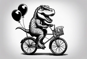 Trex riding a bicycle holding balloons tattoo idea