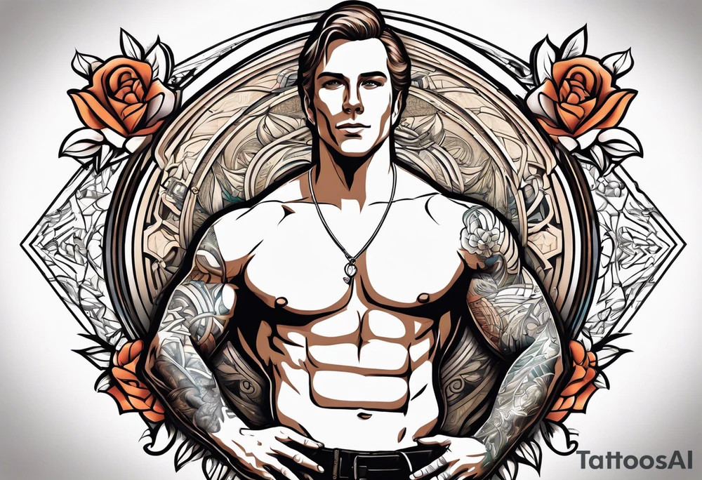 Joseph Smith Jr. without a shirt, and all his polygamist wives names tattooed on his arms and chest tattoo idea