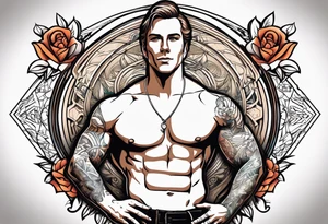 Joseph Smith Jr. without a shirt, and all his polygamist wives names tattooed on his arms and chest tattoo idea