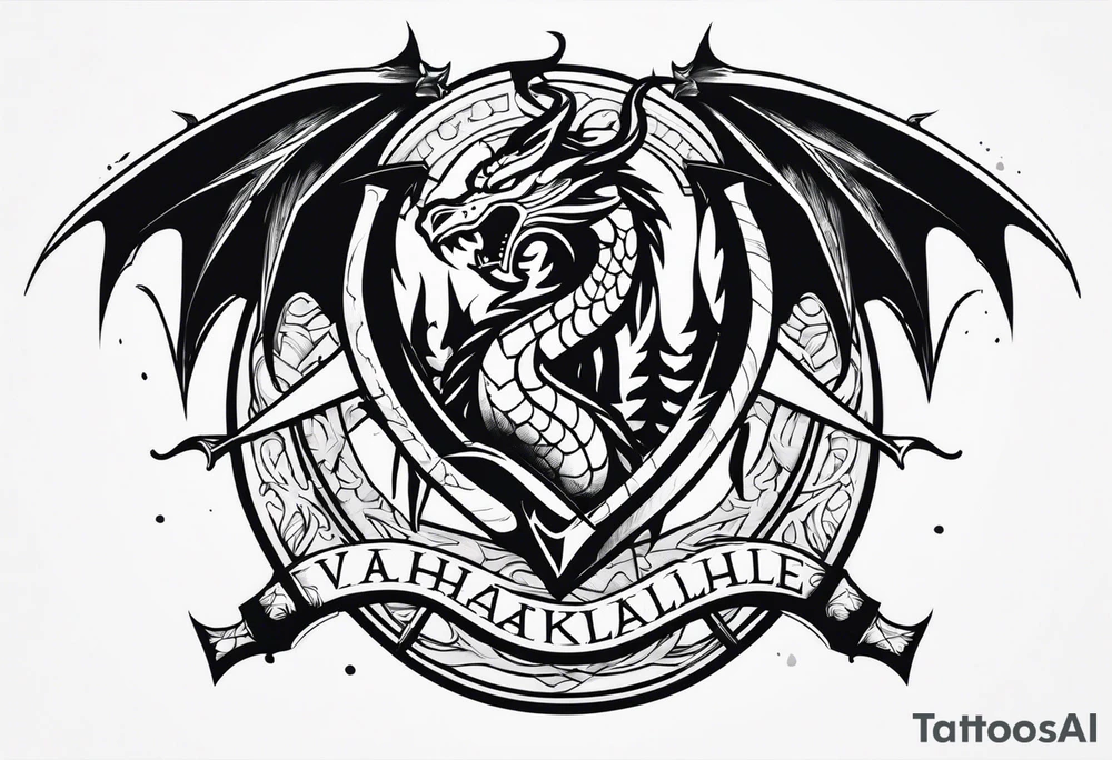 Valhalla sword shield dragon axe tattoo idea