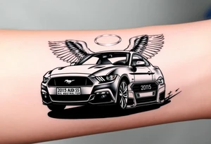 2014 Mustang  driving down highway with 2015 Audi S5 with Angel wings and halo above 2015 Audi S5 tattoo idea